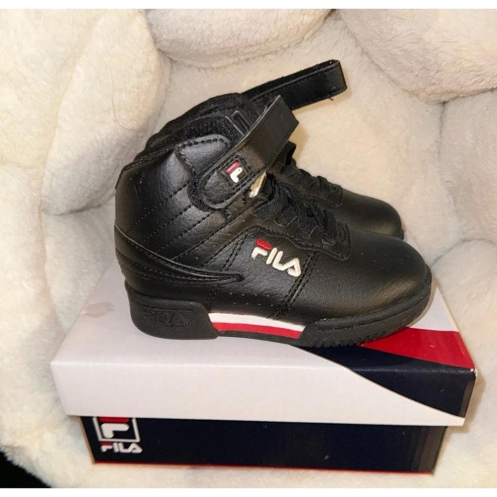 FILA Baby Toddler 7C High Top Sneakers Black Red White Strap